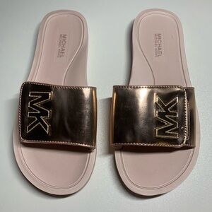 Women's Michael Kors MK Slide Sandals Rose Gold